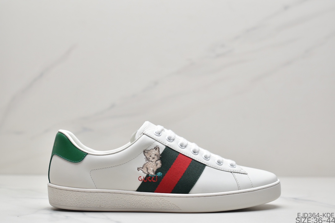 350 古驰GUCCI古驰 Ace Embroidered Low-Top拼色刺绣系列低帮潮流百搭休闲板鞋“米白绿红刺绣小蜜蜂”570442