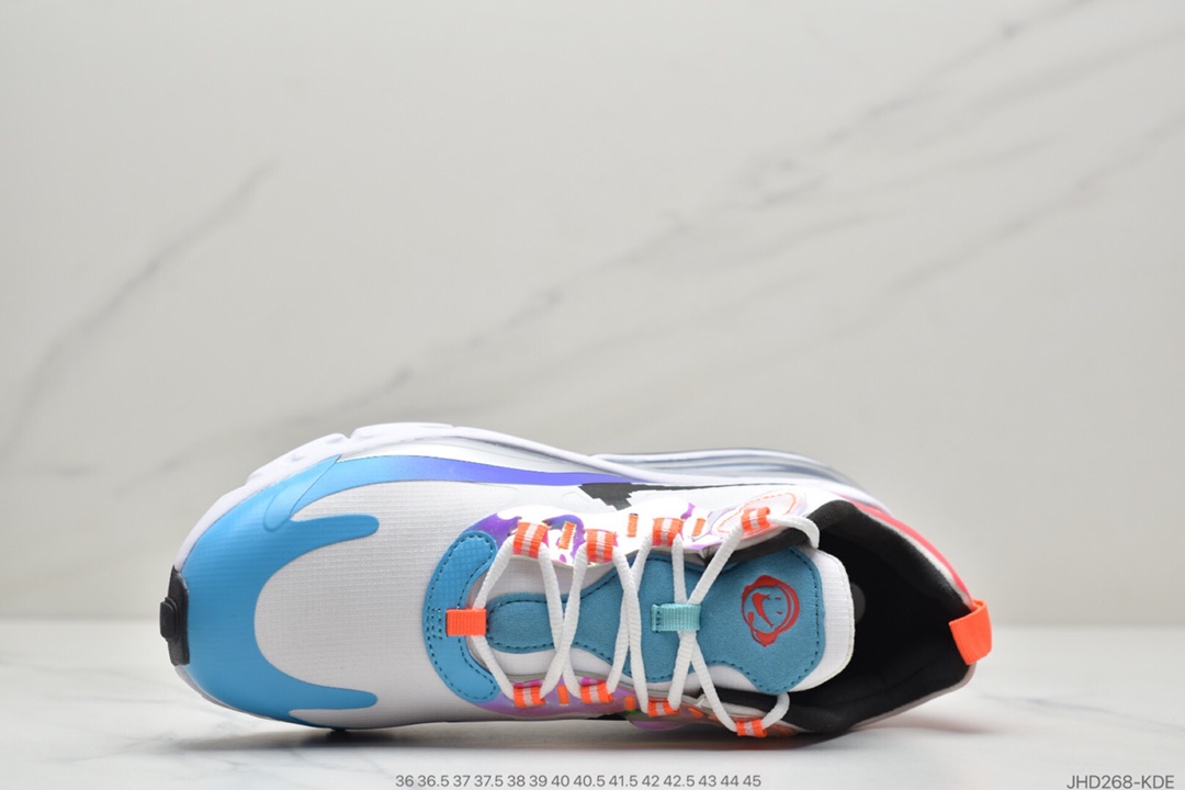 200  Air Max 270 React SE”Have A Good Game”270瑞亚赛车系列后半掌气垫百搭运动慢跑鞋“皮革白黑像素格钩子渐变蓝紫粉”DC0833-101
