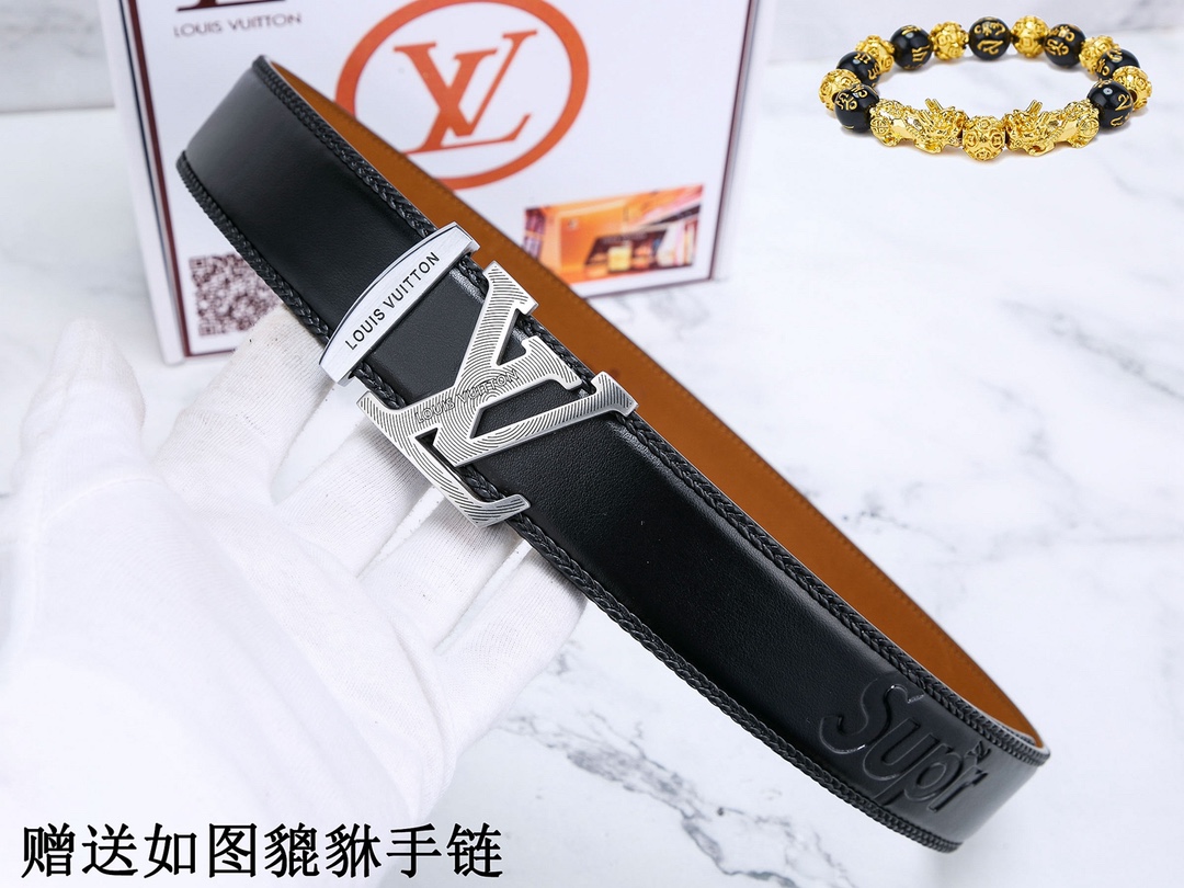 皮带 LV..路易.. 腰带24k纯钢扣双面可用专柜同等质量