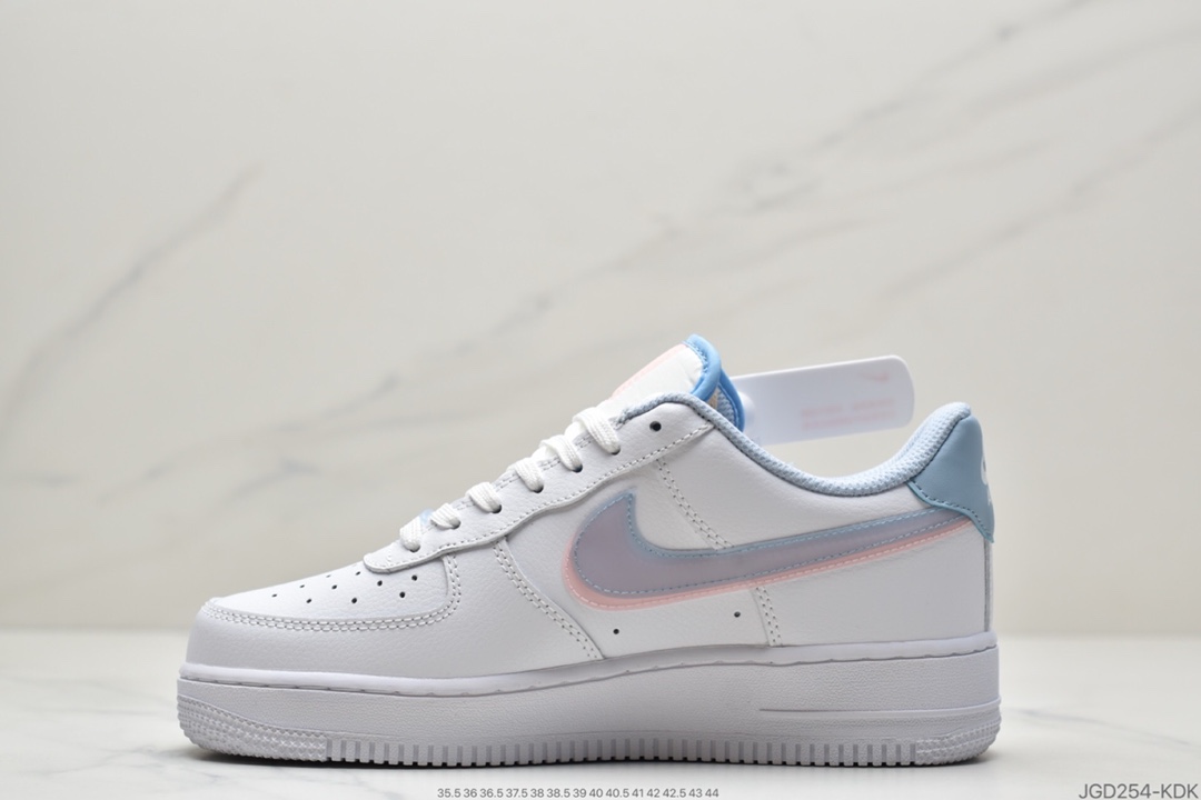 180 耐克Nike Air Force 1’07 GS”White LT Armory Blue”空军一号经典低帮百搭休闲运动板鞋“皮革白淡蓝浅粉双钩子”CW1574-100