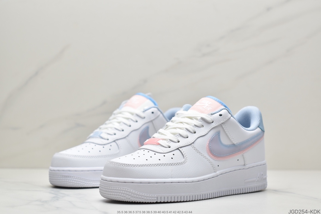 180 耐克Nike Air Force 1’07 GS”White LT Armory Blue”空军一号经典低帮百搭休闲运动板鞋“皮革白淡蓝浅粉双钩子”CW1574-100