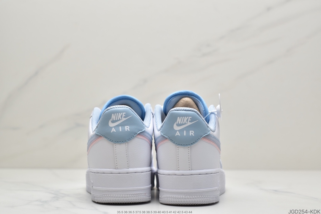 180 耐克Nike Air Force 1’07 GS”White LT Armory Blue”空军一号经典低帮百搭休闲运动板鞋“皮革白淡蓝浅粉双钩子”CW1574-100