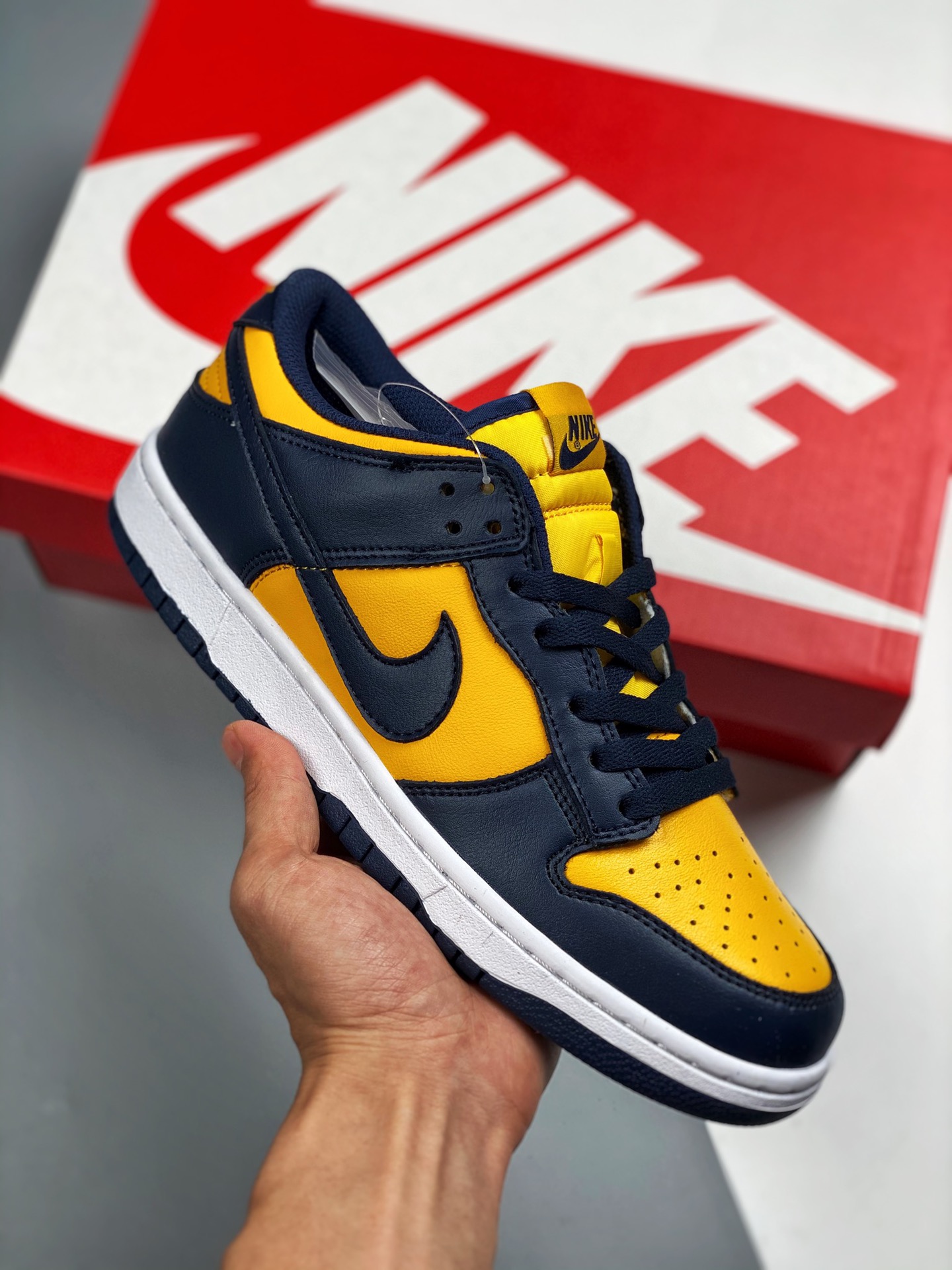 Nk Dunk Low "Michigan" colorway azul y amarillo, primer lanzamiento con fotos reales, calidad de nivel de empresa, limp…