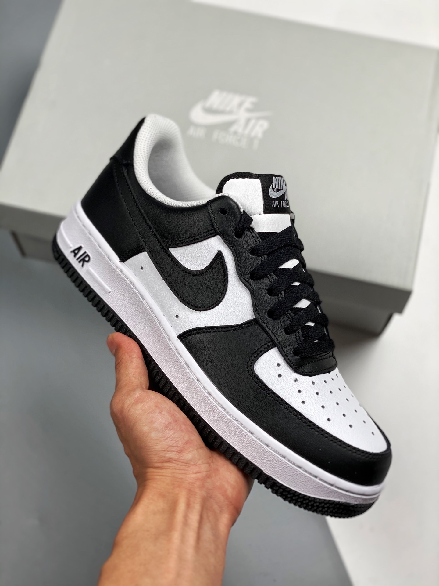 Air Force 1 '07 blanco negro panda, horma original, cartón original, estilo puro de la Fuerza Aérea, enfocado en el can…