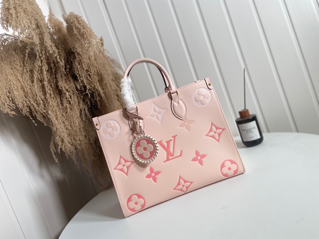 Louis Vuitton LV Onthego Tote Bags Pink Weave Cowhide M45595