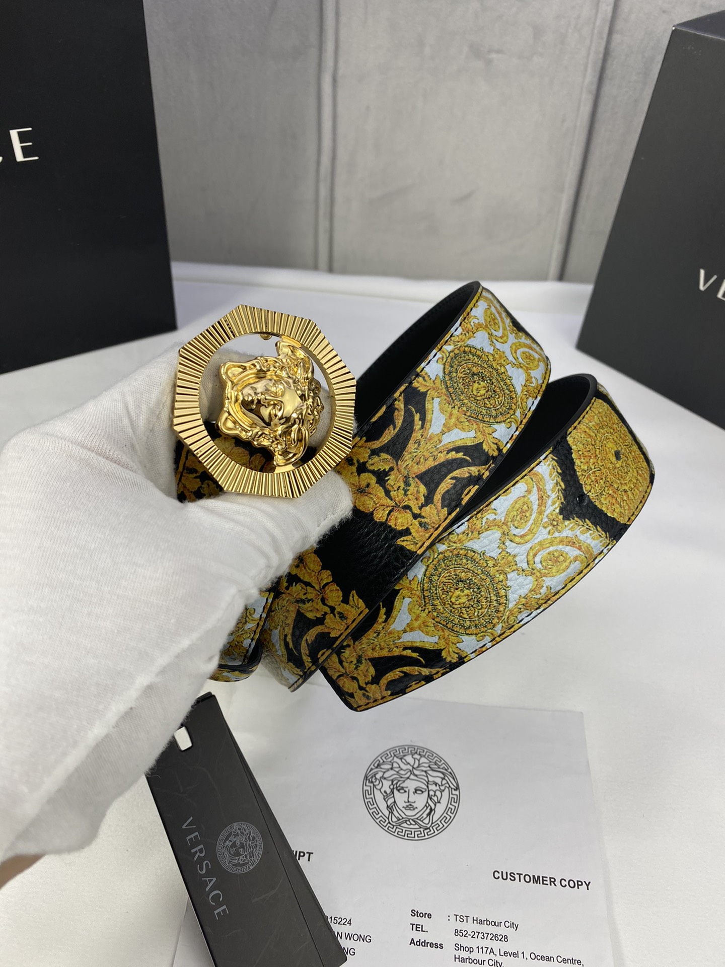 宽度4.0cm VERSACE（范思哲）此款Palazzo腰带采用牛皮革面料制作