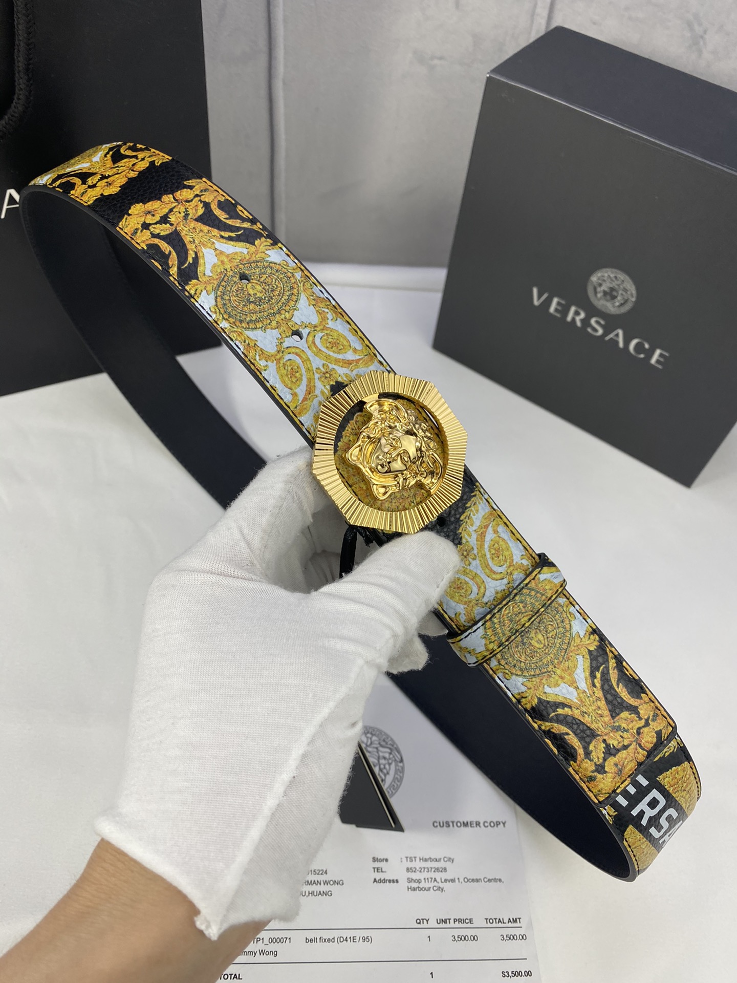 宽度4.0cm VERSACE（范思哲）此款Palazzo腰带采用牛皮革面料制作