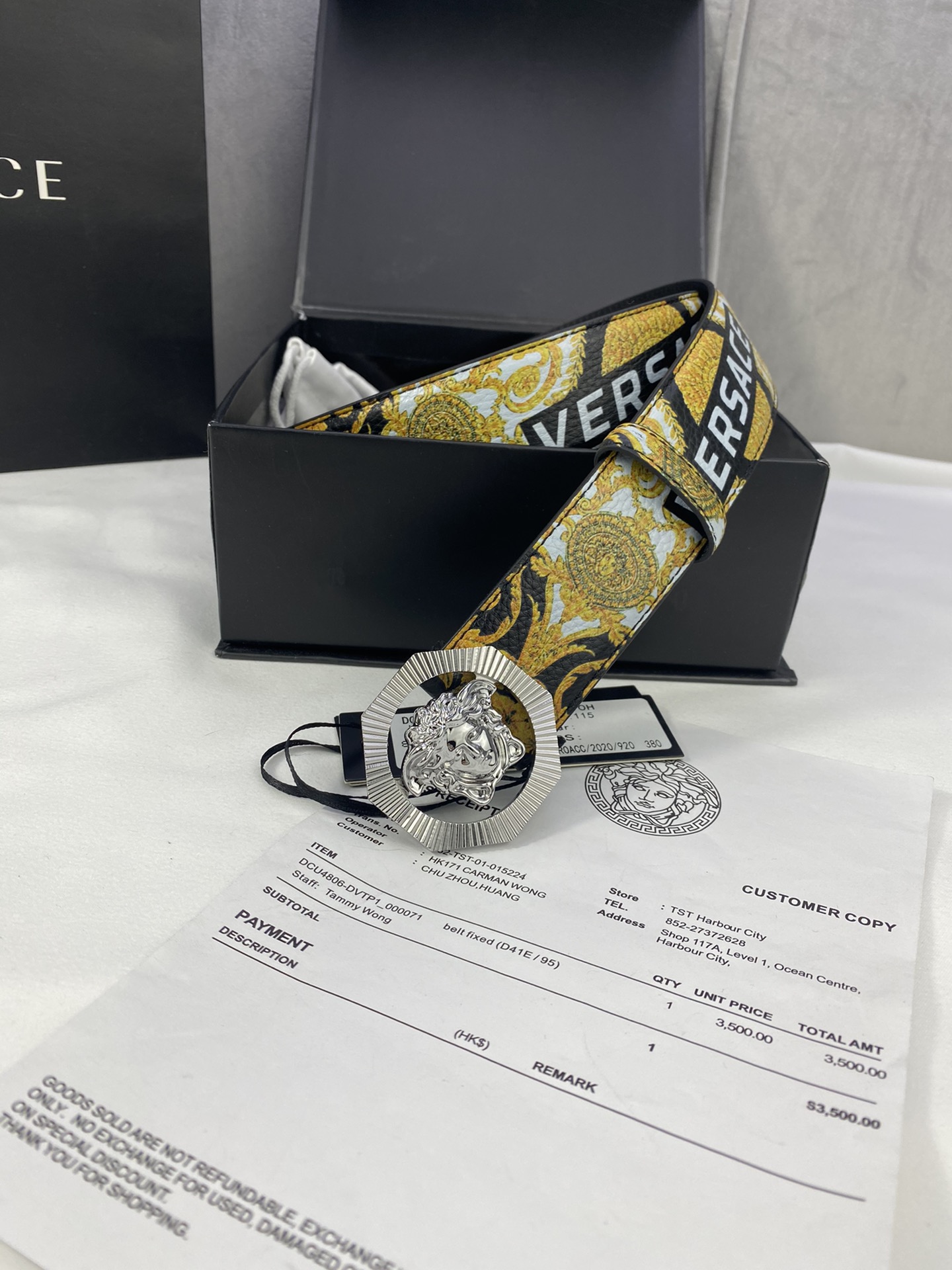宽度4.0cm VERSACE（范思哲）此款Palazzo腰带采用牛皮革面料制作