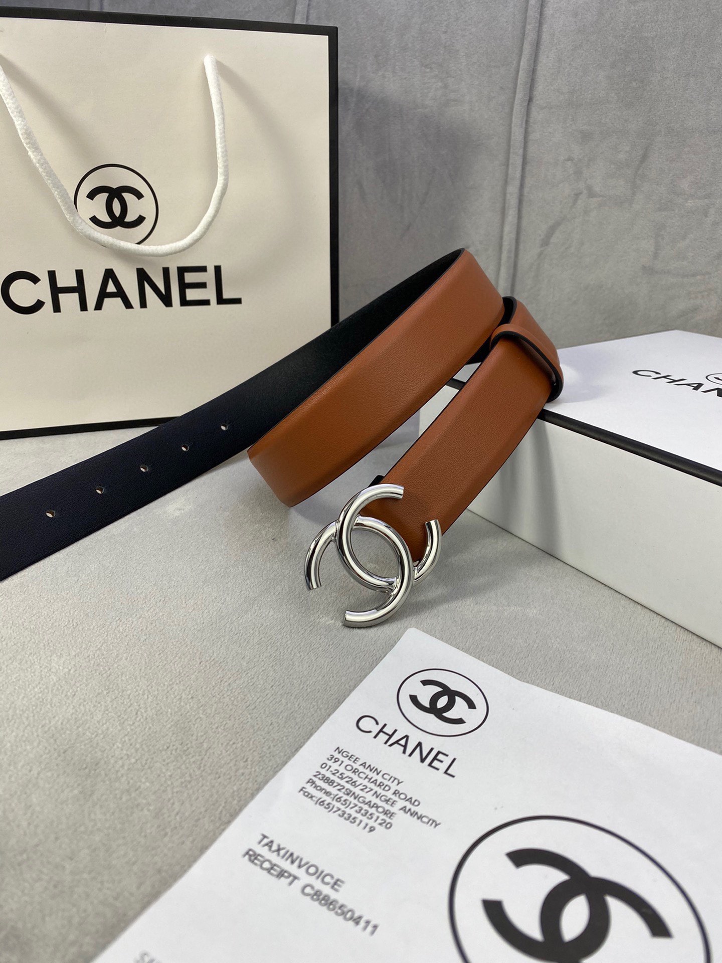 宽度3.0cmChanel香奈儿荔枝纹牛皮支持NFC芯片官方网站链接扫码验证金银枪色金属钢扣