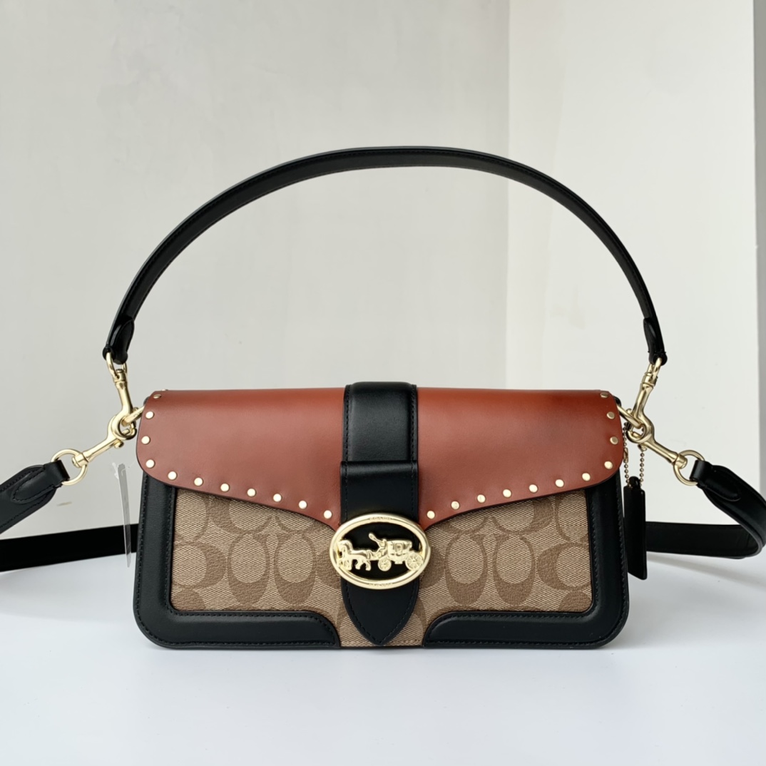 Coach ～纯 coach蔻驰 5605最新款铆钉拼色tabby斜挎包