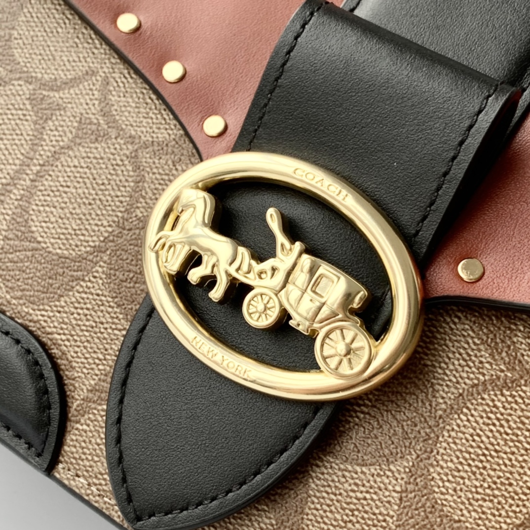 Coach ～纯 coach蔻驰 5605最新款铆钉拼色tabby斜挎包