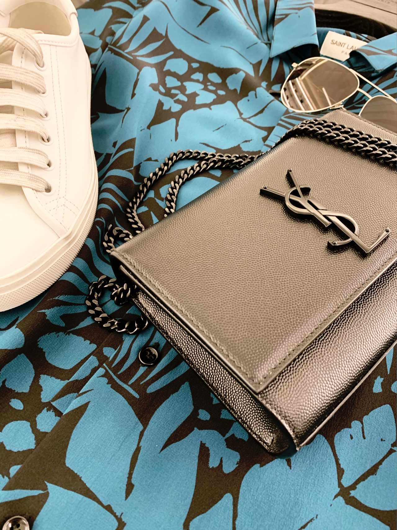 Saint laurent Ysl 𝙆𝙖𝙩𝙚 20𝙘𝙢 链条包 469390黑色球纹黑扣