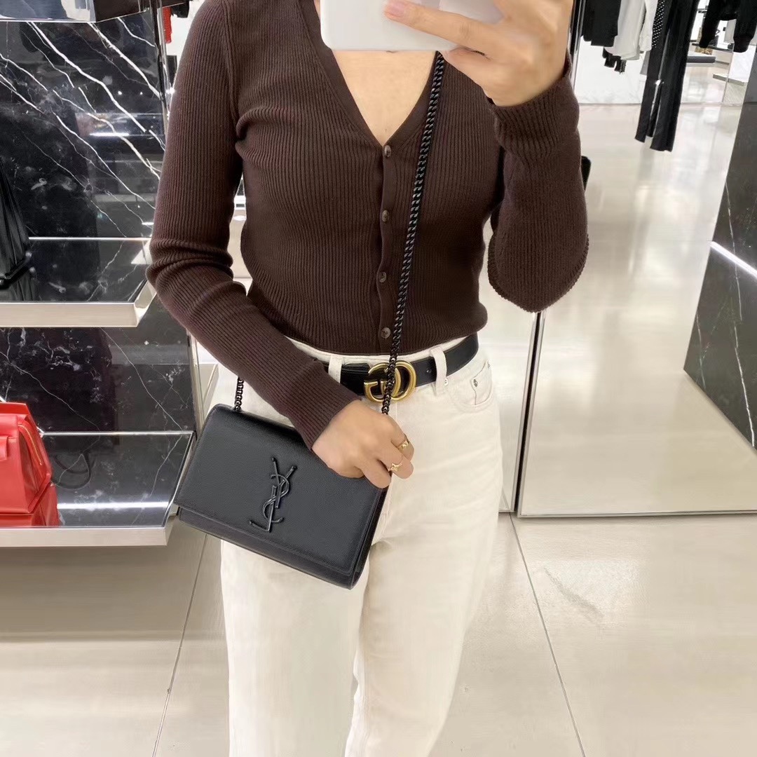 Saint laurent Ysl 𝙆𝙖𝙩𝙚 20𝙘𝙢 链条包 469390黑色球纹黑扣