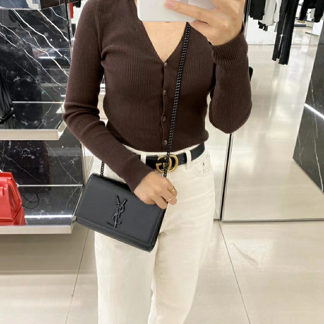 Saint laurent Ysl 𝙆𝙖𝙩𝙚 20𝙘𝙢 链条包 469390黑色球纹黑扣