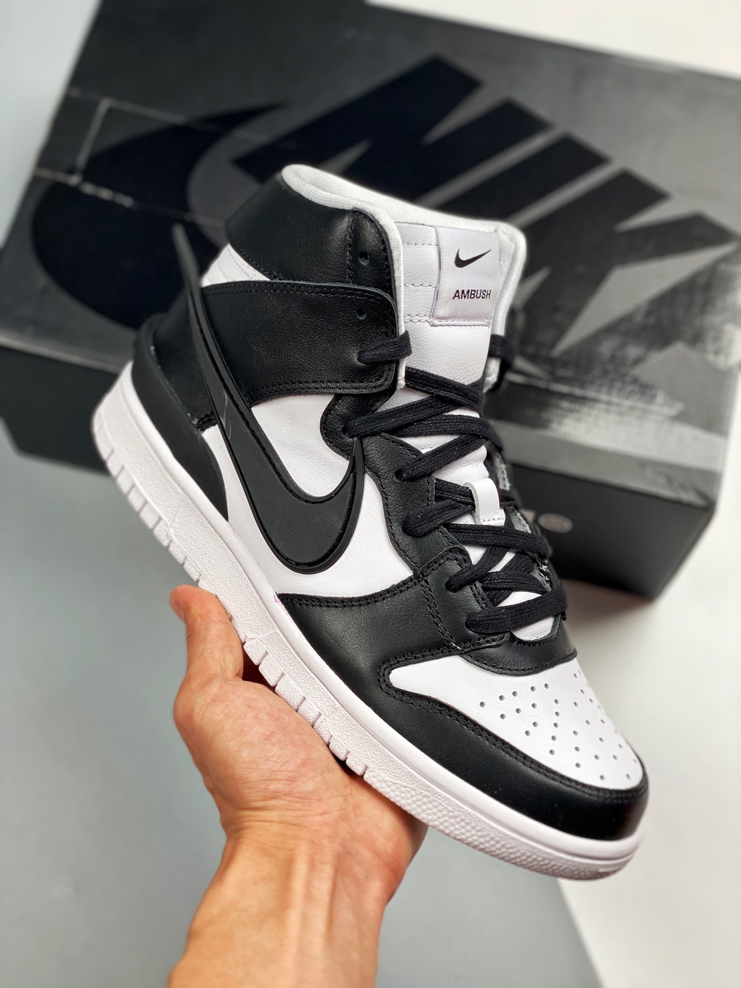 AMBUSH x NK Dunk High "Black" Blanco y negro, línea de producción original pura #Etiqueta tejida de fábrica o…