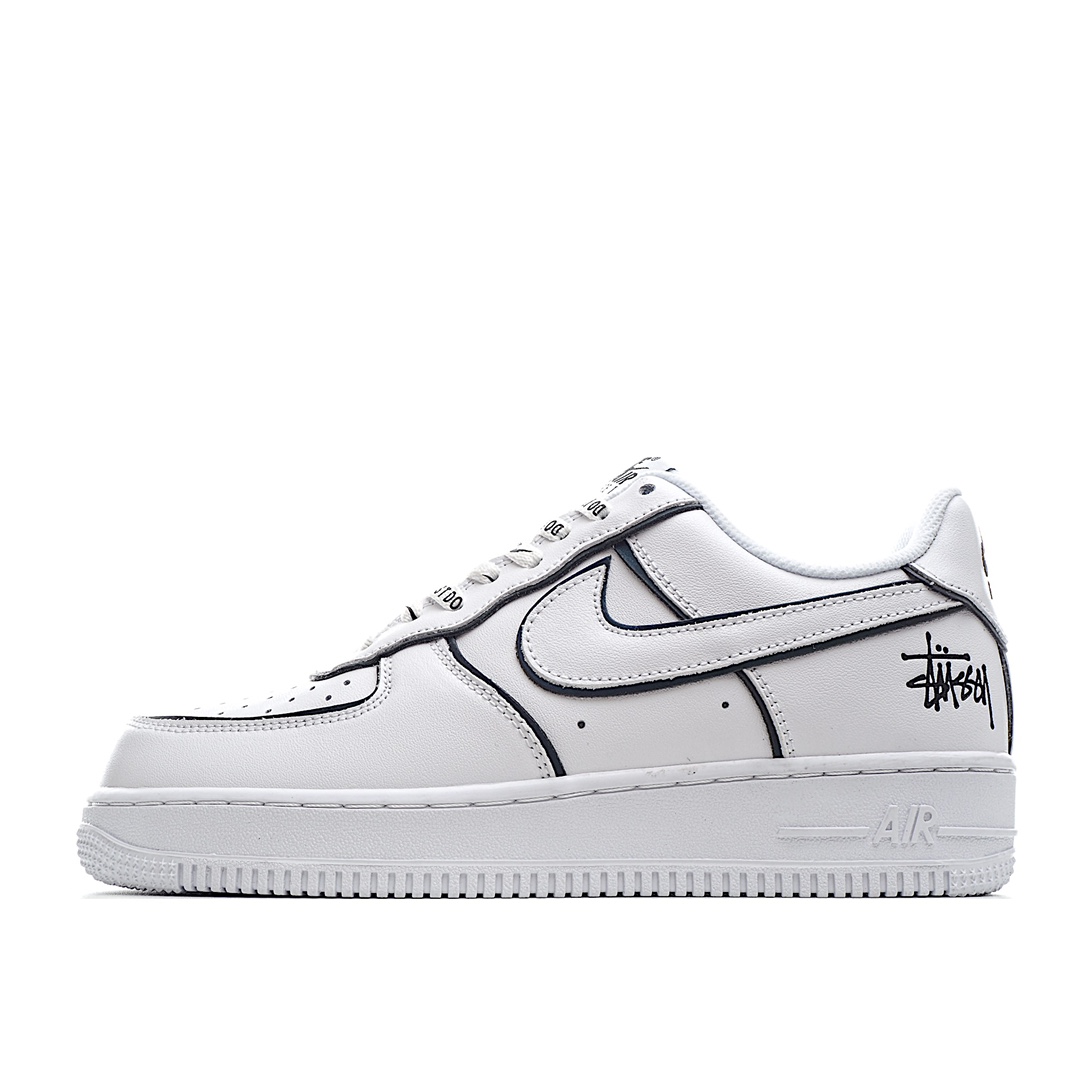H0 Stussy x Nike Air Force 1 Low 斯图西联名 白炫彩反光空军一号低帮休闲板鞋 BQ6425-109客供高亮3M反光 定制皮料 折边针车 工艺难度大 原楦头原纸板 内置全掌气垫