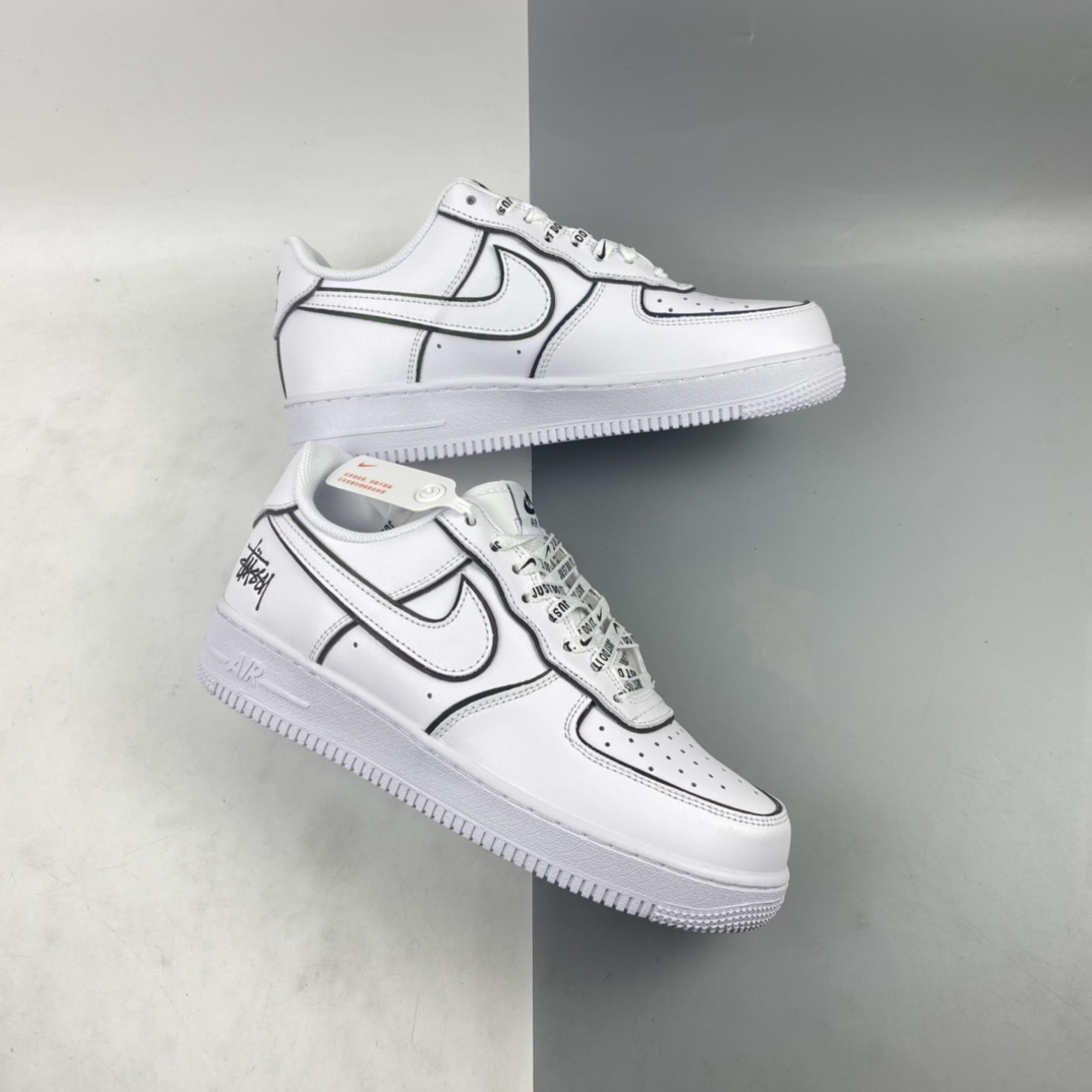 280 Stussy x Nike Air Force 1 Low 斯图西联名 白炫彩反光空军一号低帮休闲板鞋 BQ6425-109