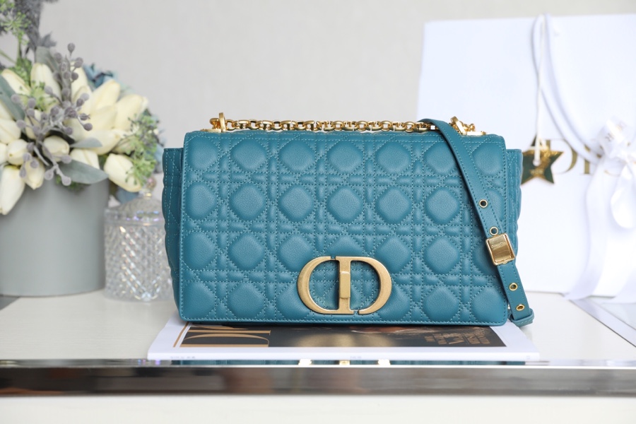 Dior Caro Bags Handbags Blue Deep Sea Gold Embroidery Vintage Cowhide