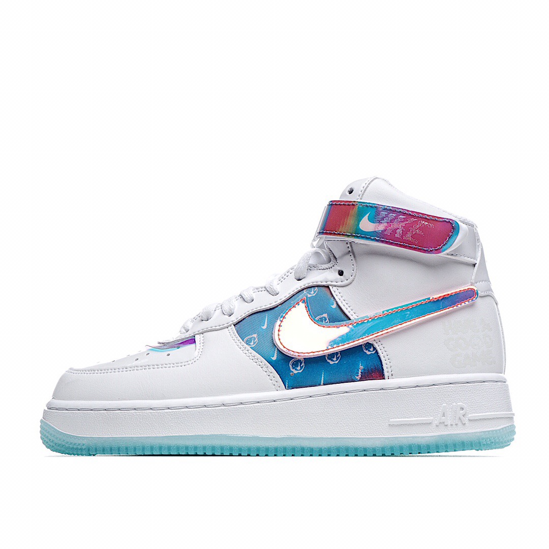 G0 后跟正确夜光效果Nike Air Force 1 Hi LX “Good Game”电玩英雄联盟炫彩镭射女款 高帮空军一号