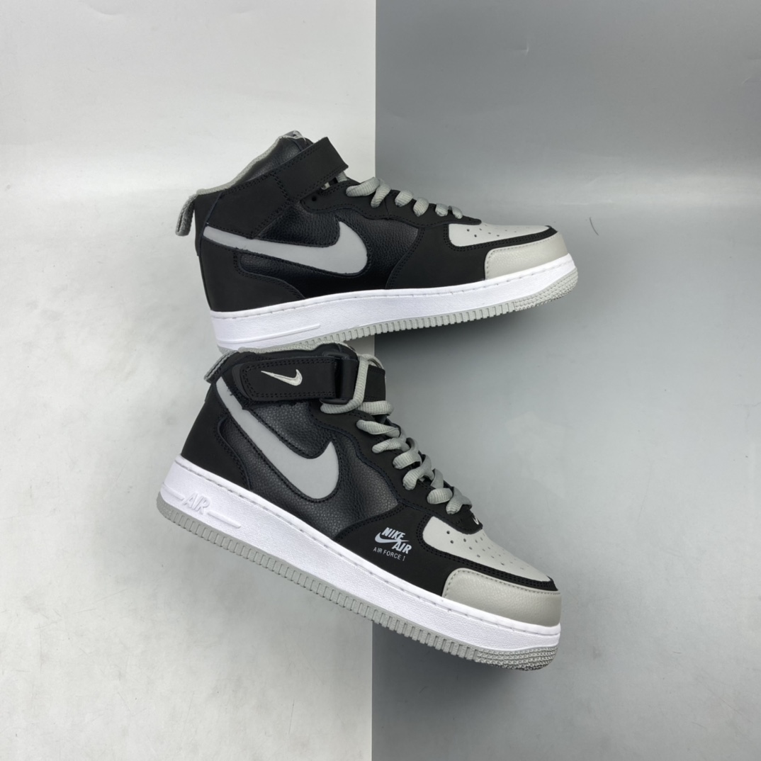 240 Nike Air Force 1 Mid 3M 黑灰拼接 空军一号中帮百搭休闲运动板鞋 BQ6819-008