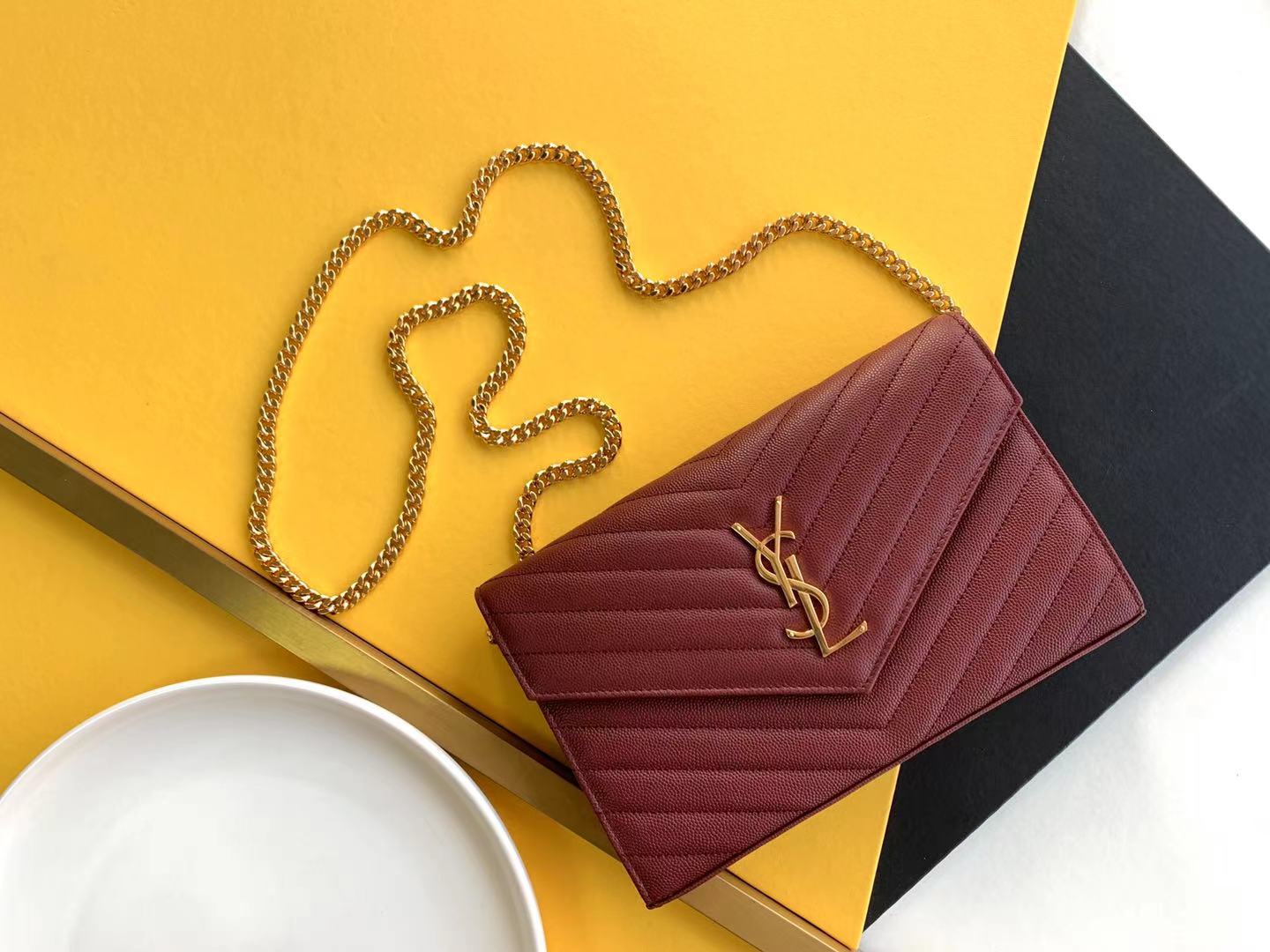 Caviar pattern cowhide envelope bag chain bag flap multi-card slot