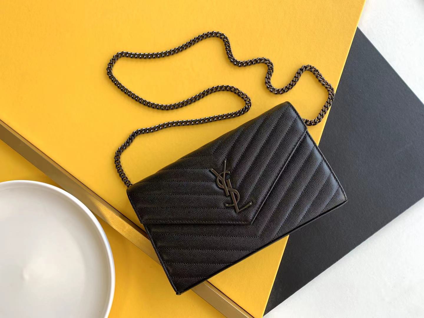 Caviar pattern cowhide envelope bag chain bag flap multi-card slot
