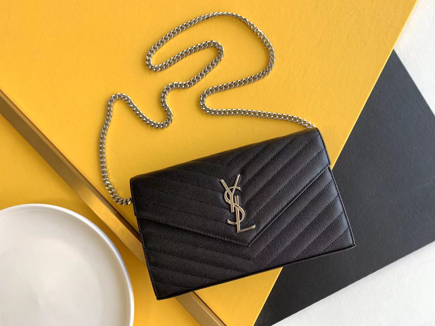 Caviar pattern Cowhide Envelope Bag Chain Bag Flap Multi-card slot