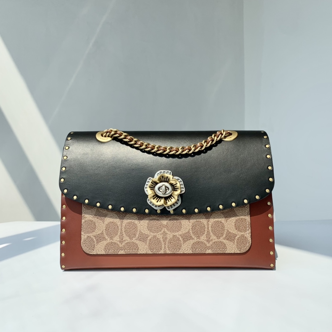 Coach ～纯 coach蔻驰 29416 标志帆布铆钉和蛇皮细节MADISON单肩包