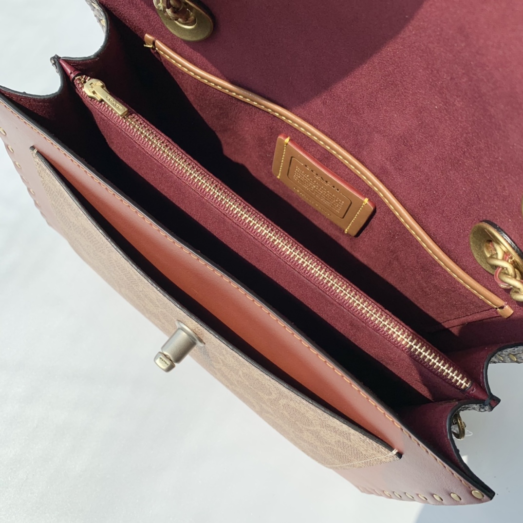 Coach ～纯 coach蔻驰 29416 标志帆布铆钉和蛇皮细节MADISON单肩包