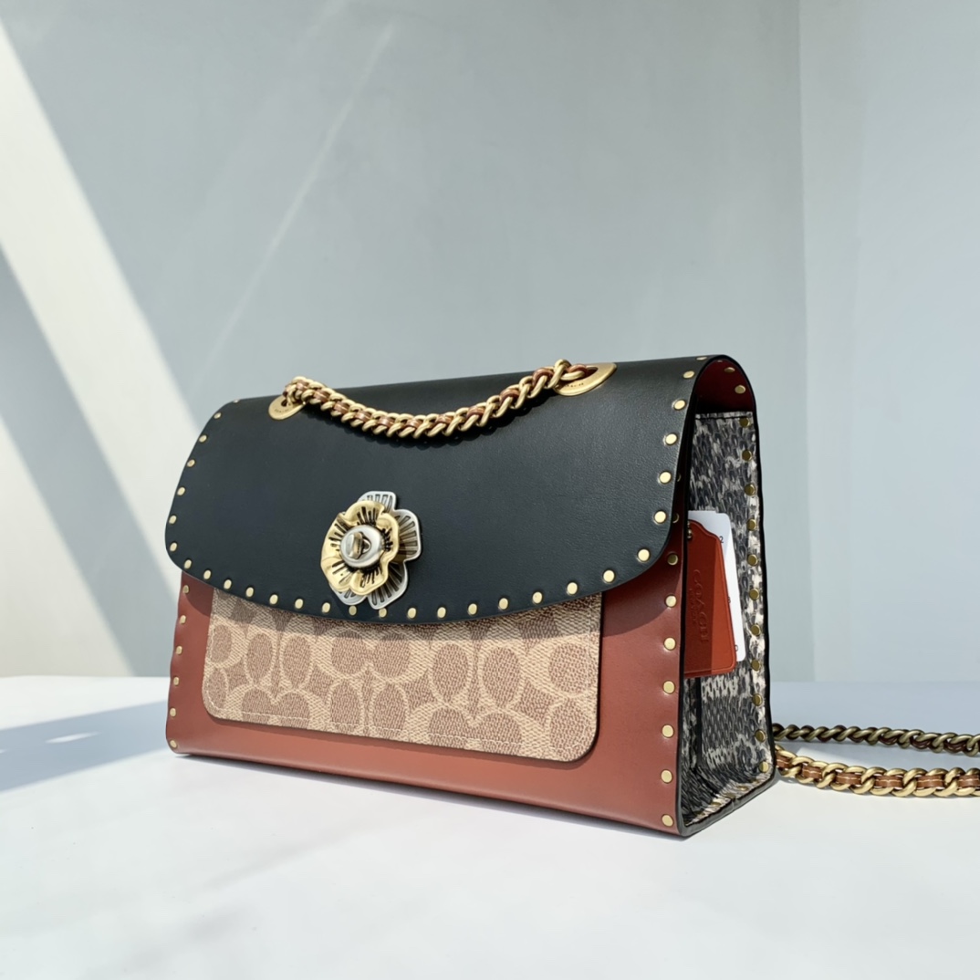 Coach ～纯 coach蔻驰 29416 标志帆布铆钉和蛇皮细节MADISON单肩包
