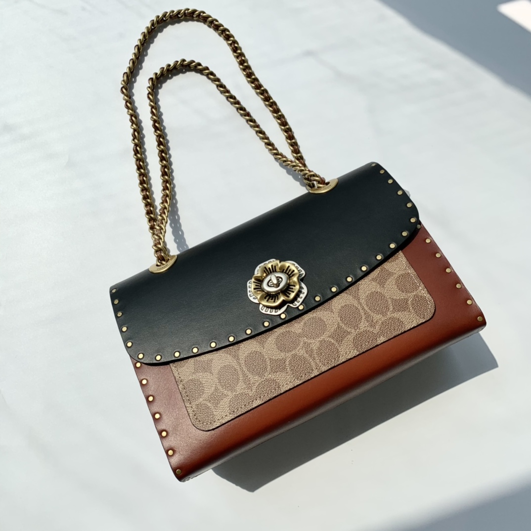 Coach ～纯 coach蔻驰 29416 标志帆布铆钉和蛇皮细节MADISON单肩包