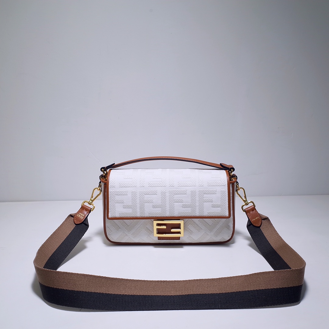 Fendi Bags Handbags High Quality Designer Replica
 Brown Gold White Embroidery Canvas Baguette