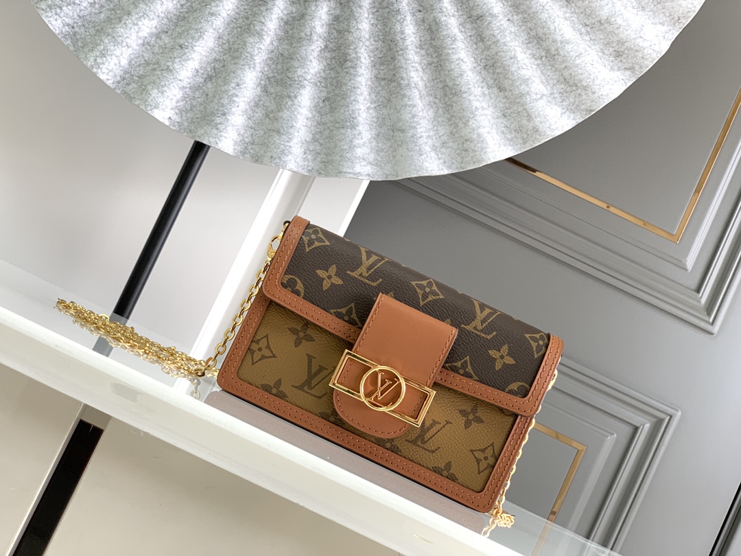 Hot Sale
 Louis Vuitton LV Dauphine Bags Handbags Gold Splicing Monogram Reverse Canvas Vintage M68746