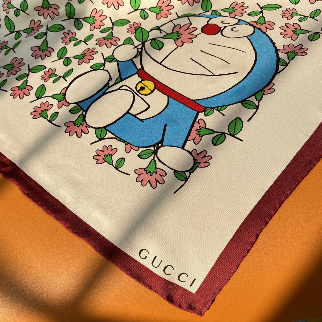 Gucci x Doraemon Silk Scarf - Floral Design, 90x90cm, Spring/Summer Accessory 8 i1618200764 5242 6