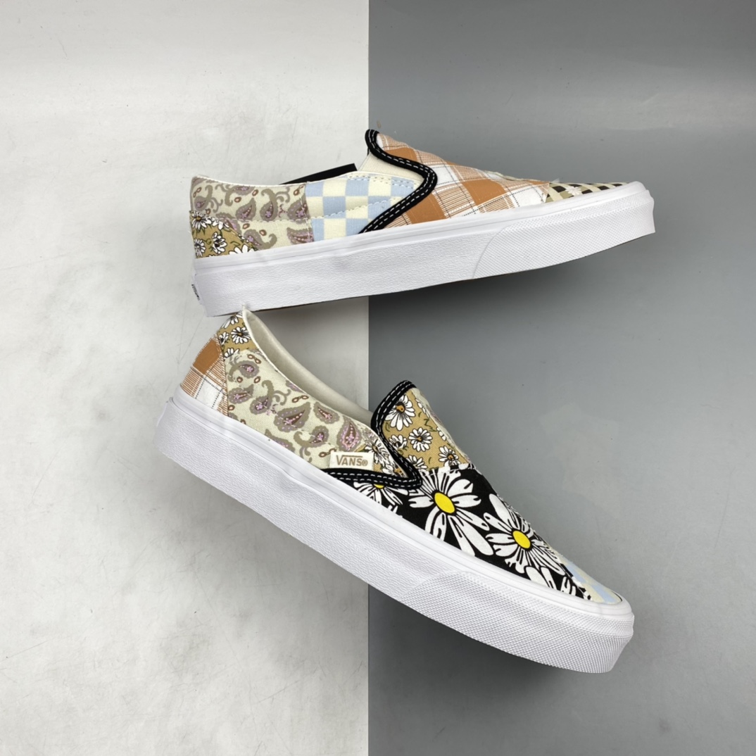 P150 Vans Slip On 复古限定白色腰果花 拼接不对称棋盘低帮板鞋 VN0A5A084201