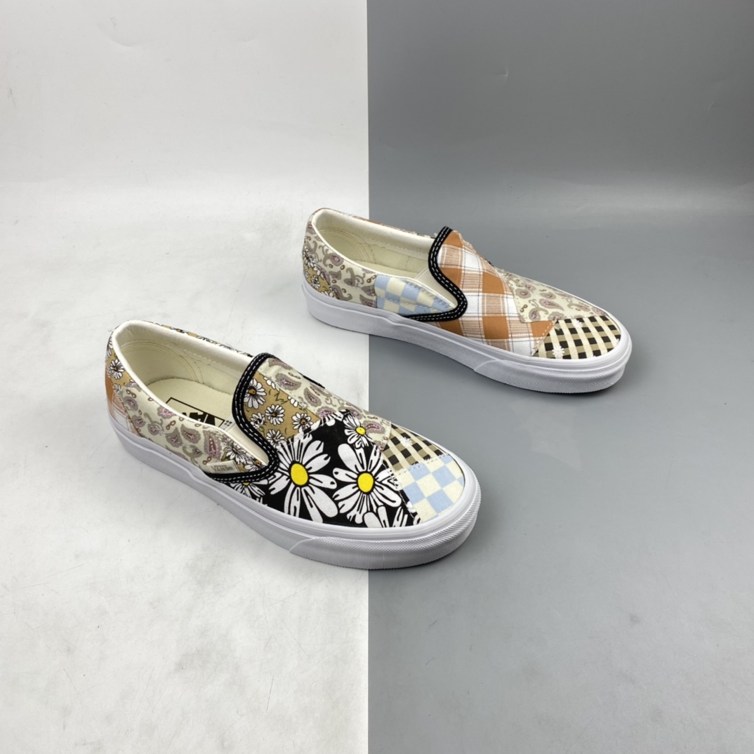 P150 Vans Slip On 复古限定白色腰果花 拼接不对称棋盘低帮板鞋 VN0A5A084201