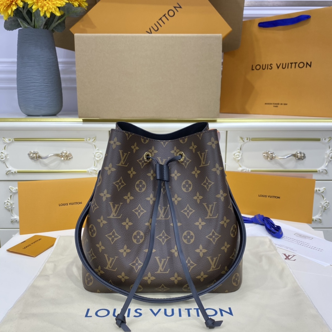 Louis Vuitton LV NeoNoe Bucket Bags Buy Replica
 Black Gold Monogram Canvas Calfskin Cowhide Spring Collection M44020