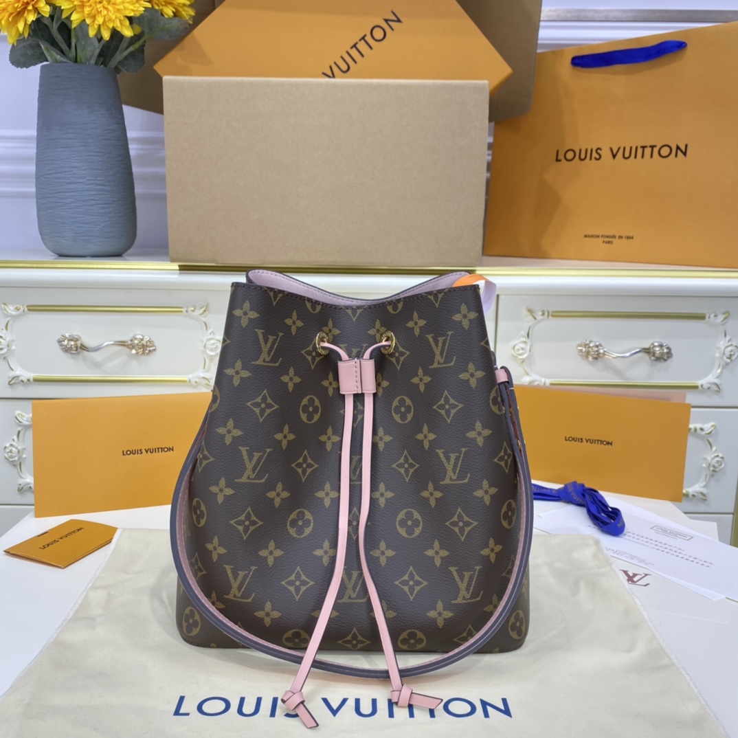 What’s the best place to buy replica
 Louis Vuitton LV NeoNoe Bucket Bags Buy Best High-Quality
 Gold Pink Monogram Canvas Calfskin Cowhide Spring Collection M44022
