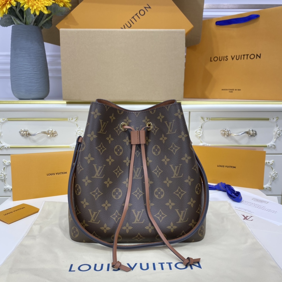 Counter Quality
 Louis Vuitton LV NeoNoe Bucket Bags Caramel Gold Monogram Canvas Calfskin Cowhide Spring Collection M44887