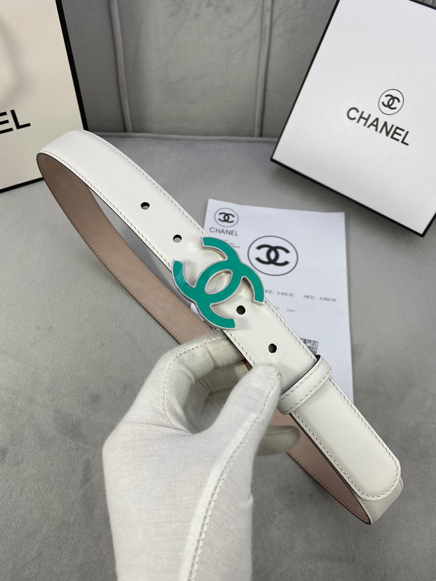  宽度3.0cm Chanel （香奈儿）女士经典款腰带皮带新款光滑内衬磨砂牛皮银色/精品磨胶钢扣