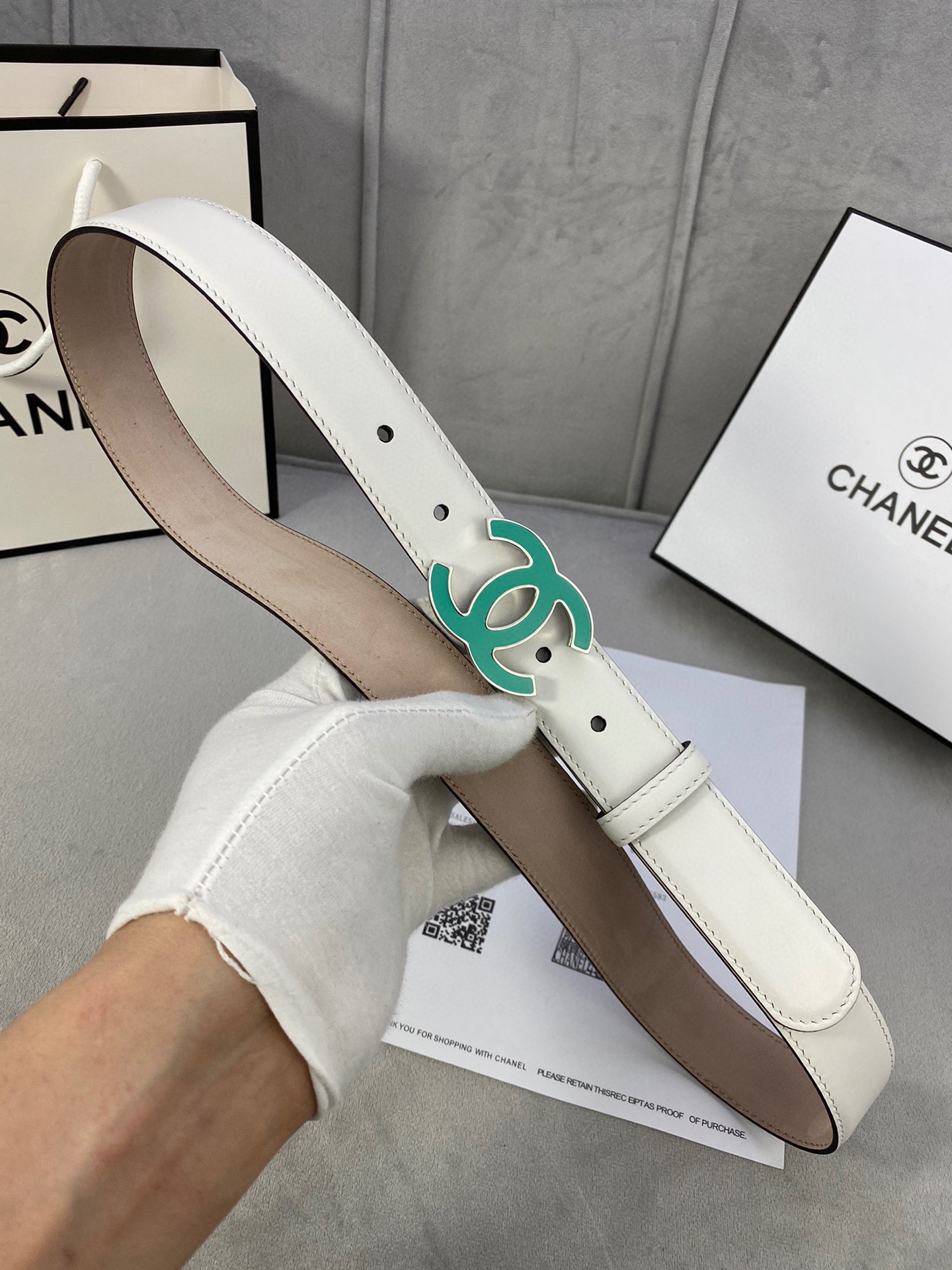  宽度3.0cm Chanel （香奈儿）女士经典款腰带皮带新款光滑内衬磨砂牛皮银色/精品磨胶钢扣