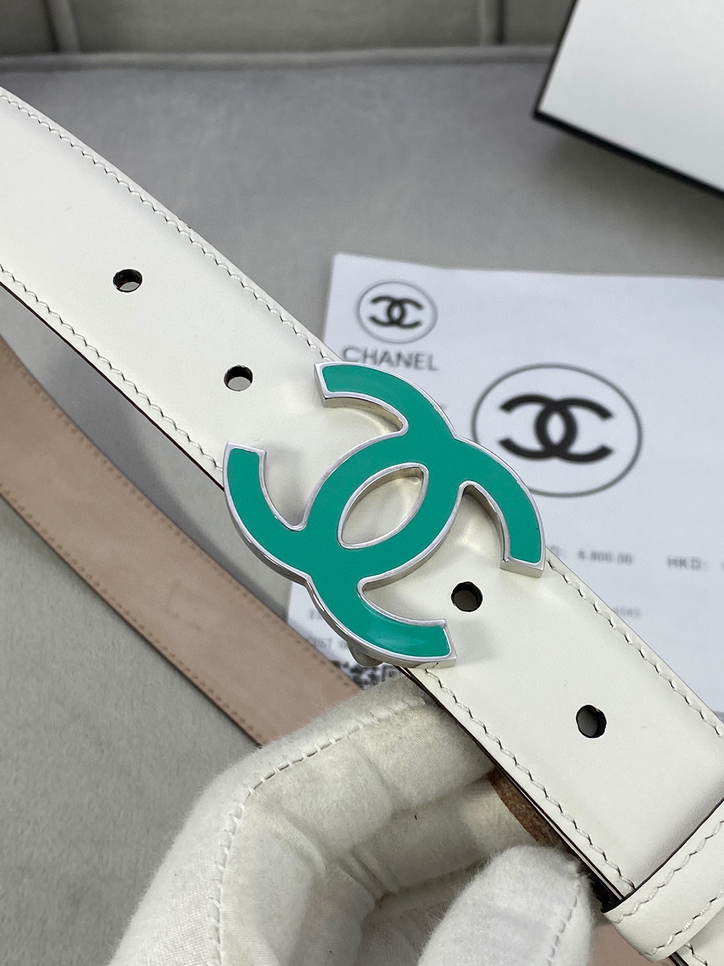  宽度3.0cm Chanel （香奈儿）女士经典款腰带皮带新款光滑内衬磨砂牛皮银色/精品磨胶钢扣