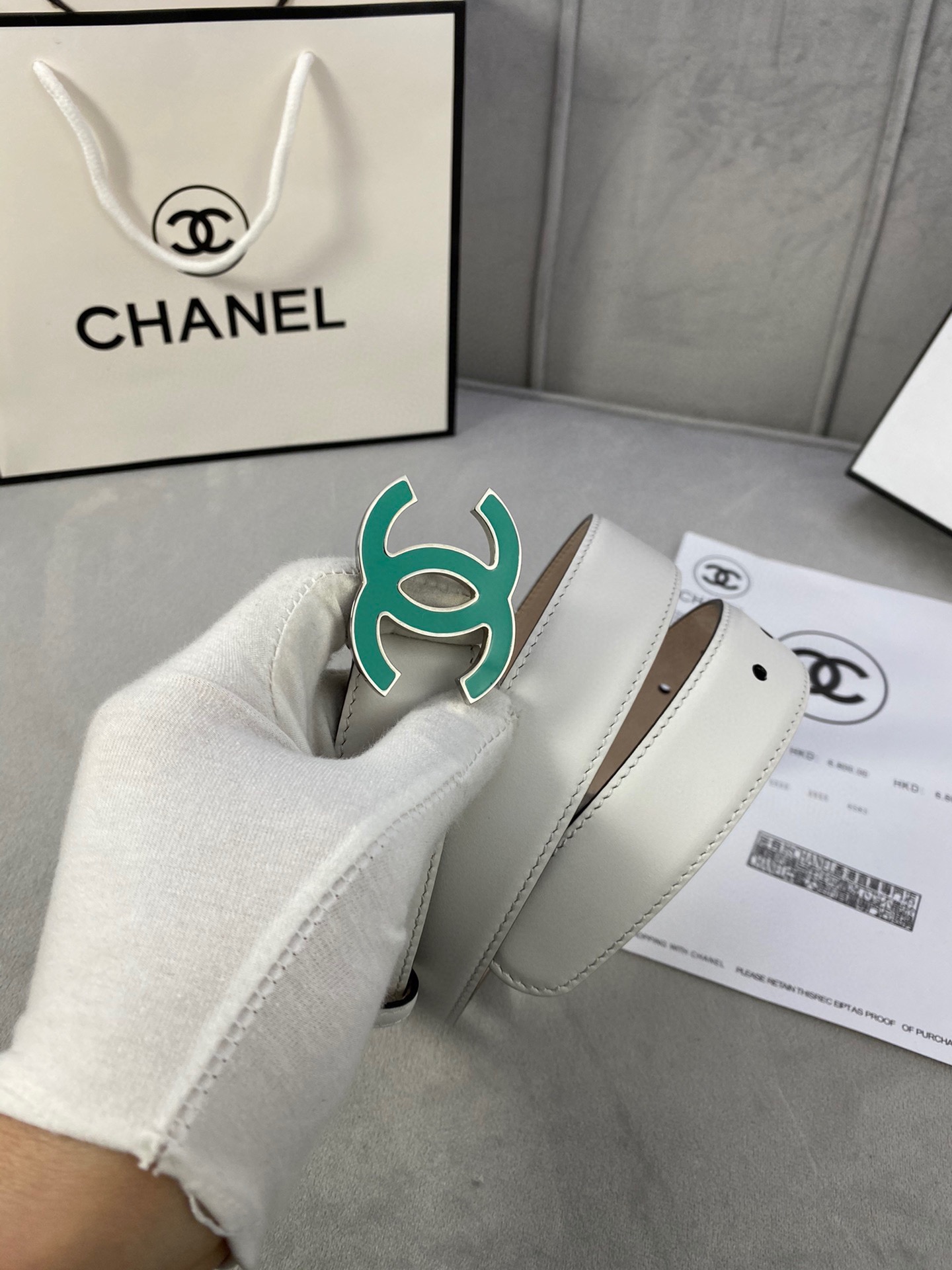  宽度3.0cm Chanel （香奈儿）女士经典款腰带皮带新款光滑内衬磨砂牛皮银色/精品磨胶钢扣