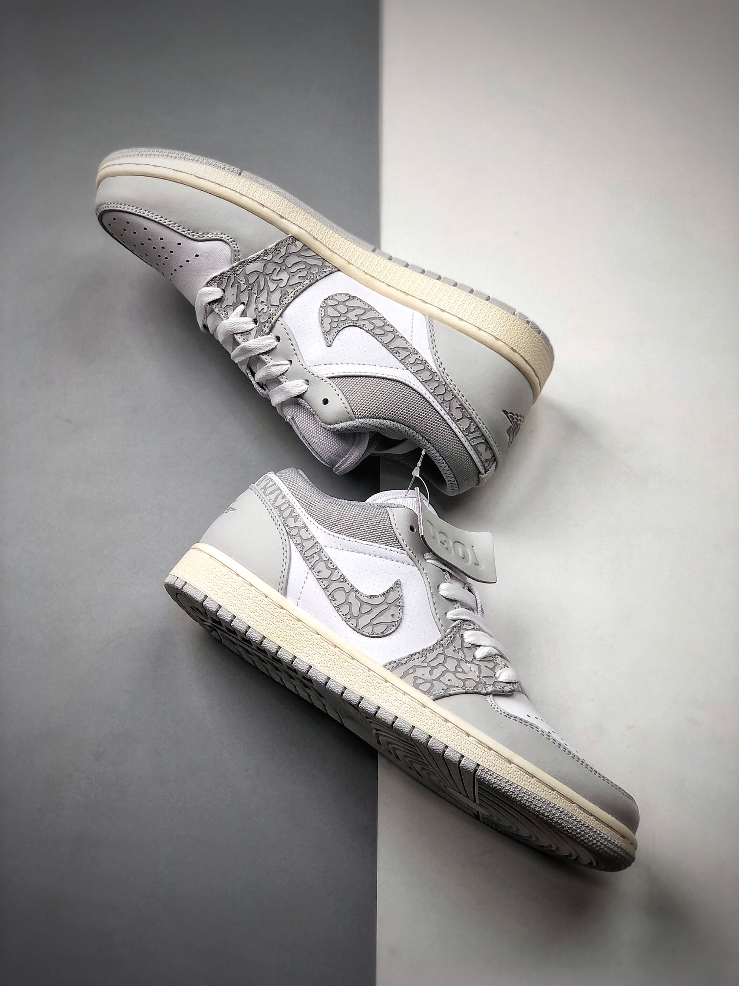 220 Nike Air Jordan 1 Low PRM”Elephant Print” xfAJ1乔丹一代低帮经典复古文化休闲运动篮球鞋“白灰爆裂纹”  DH4269-100