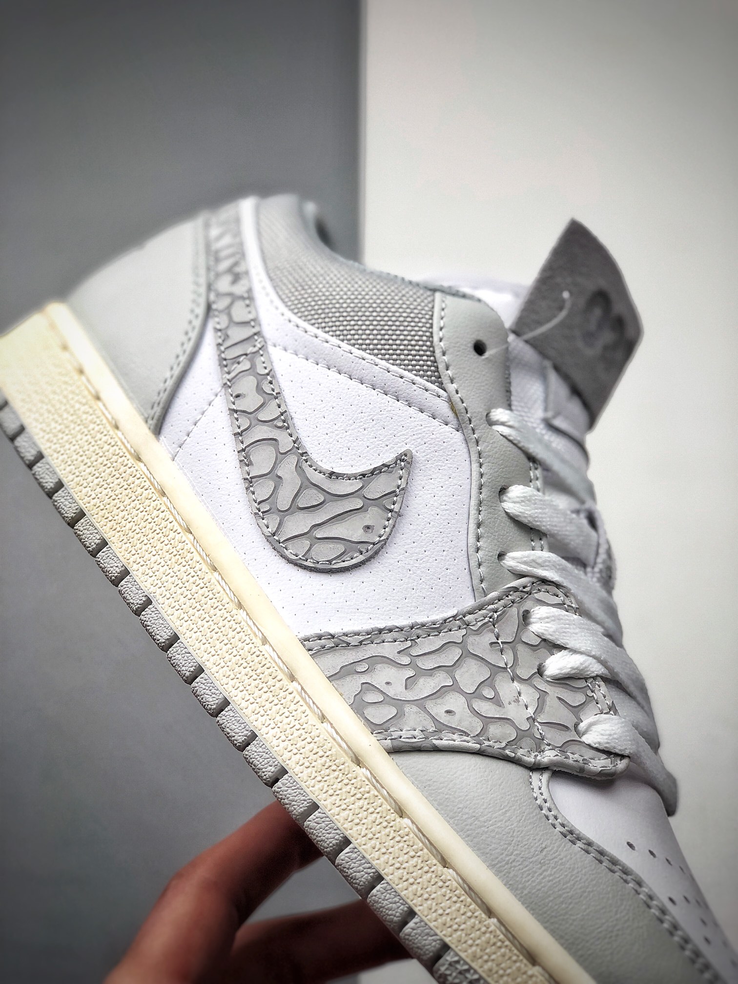 220 Nike Air Jordan 1 Low PRM”Elephant Print” xfAJ1乔丹一代低帮经典复古文化休闲运动篮球鞋“白灰爆裂纹”  DH4269-100