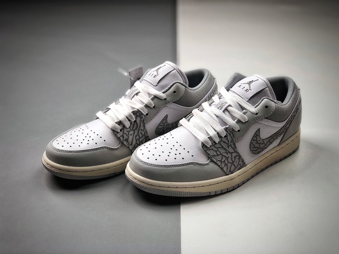 220 Nike Air Jordan 1 Low PRM”Elephant Print” xfAJ1乔丹一代低帮经典复古文化休闲运动篮球鞋“白灰爆裂纹”  DH4269-100