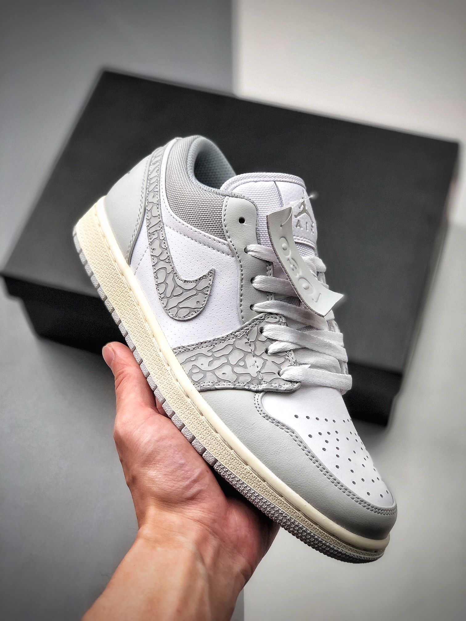 220 Nike Air Jordan 1 Low PRM”Elephant Print” xfAJ1乔丹一代低帮经典复古文化休闲运动篮球鞋“白灰爆裂纹”  DH4269-100