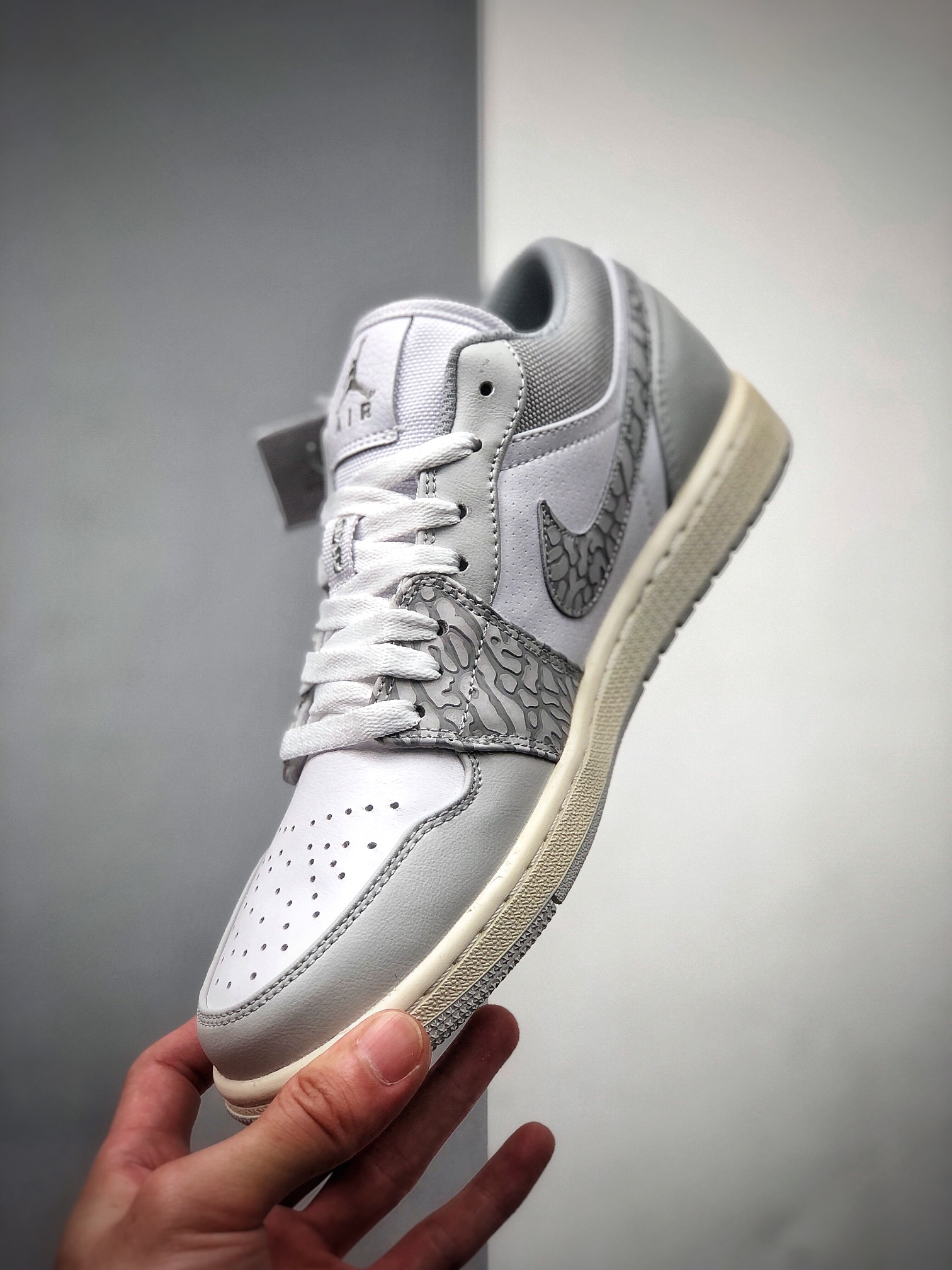 220 Nike Air Jordan 1 Low PRM”Elephant Print” xfAJ1乔丹一代低帮经典复古文化休闲运动篮球鞋“白灰爆裂纹”  DH4269-100