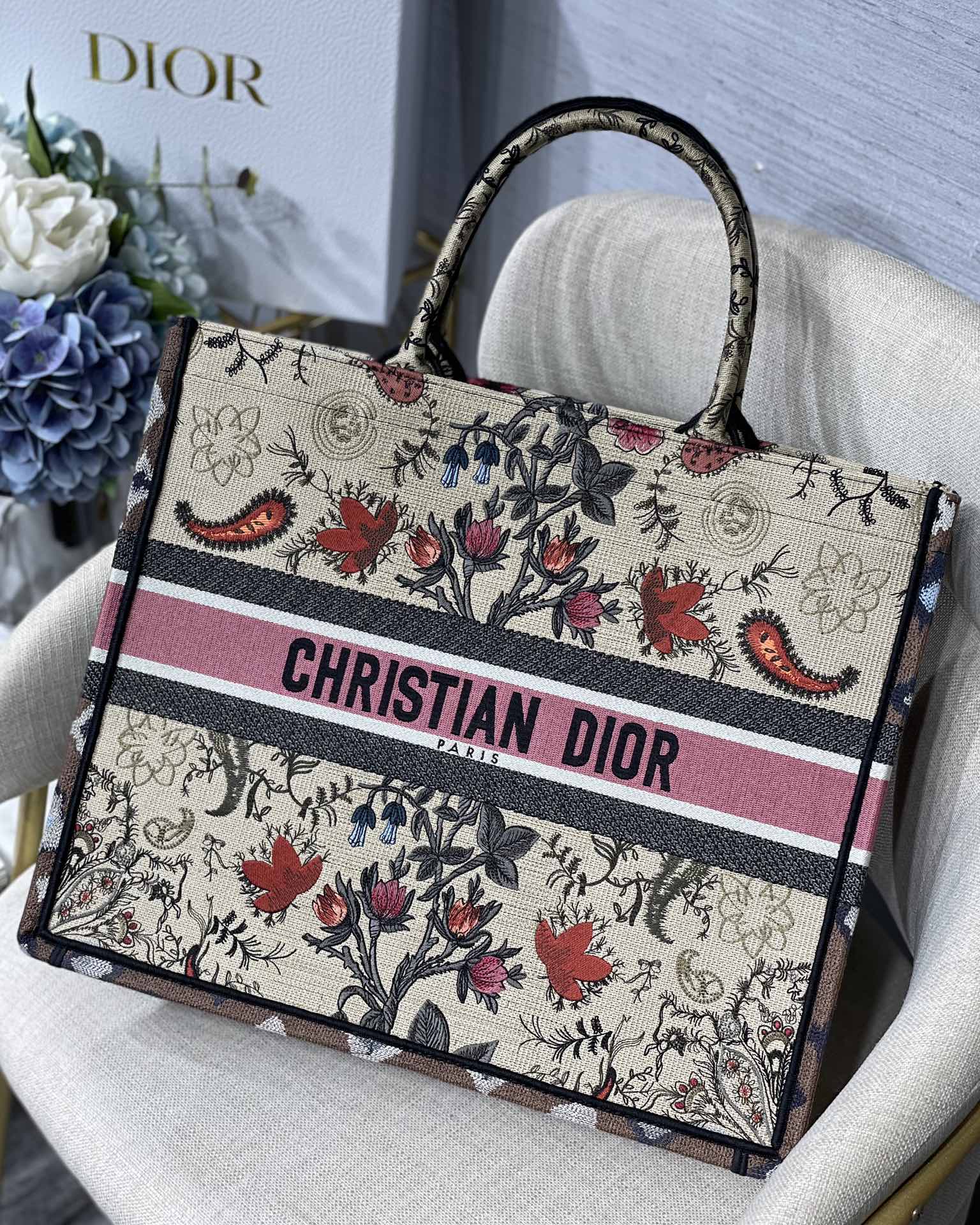DIOR Book Tote Oblique Embroidery Tote Bag