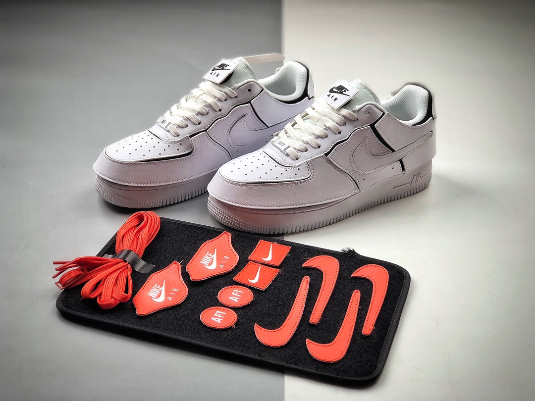 240  Nike Air Force 1 Low AF1/1 纯白橙 DIY拆卸拼接魔术贴  CZ5093-100